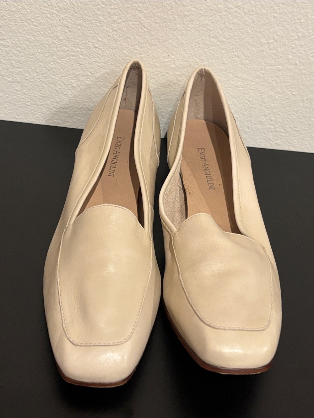 Enzo Angiolini Ivory Leather Square-Toe Loafers